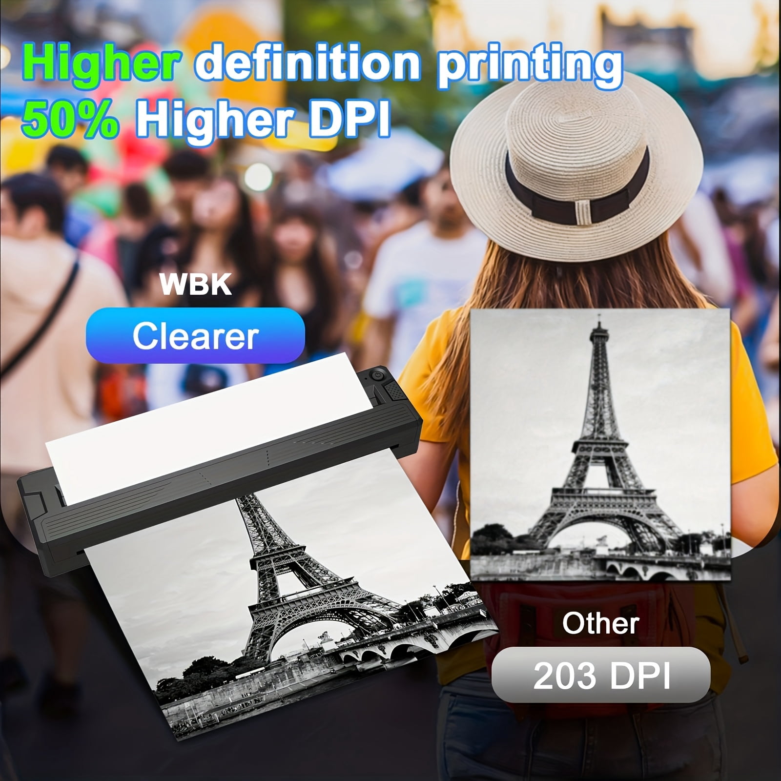 DODOXCX T11 Wireless Thermal Printer for Travel – Inkless Bluetooth Mini Printer for Android/iOS/PC, Supports US Letter & A4, Portable Home Printer (with 3Pcs Tattoo Paper & 8 Folded Thermal Paper)
