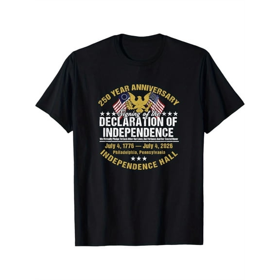 250th Anniversary Declaration of Independence T-Shirt Retro Patriotic July 4th 1776-2026 Philadelphia Independence Hall Graphic Tee for Men and Women