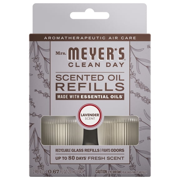 Mrs. Meyer's Clean Day Premium Lavender Scented Oil Plug-In Diffuser Air Freshener Refills, 0.67 fl oz, 2 Pack