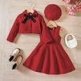 thumbnail image 2 of Darzheoy Girls Outfits Long Sleeve Casual Solid Color Bow Tie Coat And Pleated Skirt And Hat Fall Winter Round Neck 3 Piece Sets ,Size 3-7 Years, 2 of 8