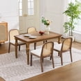 thumbnail image 6 of Cane Back Dining Chairs Set of 2, UHOMEPRO Curved Rattan Back Dining Chairs with Chenille Cushion, Distressed Rubberwood Frame, S Spring Support, Farmhouse, Mid-Century, Beige, 6 of 11
