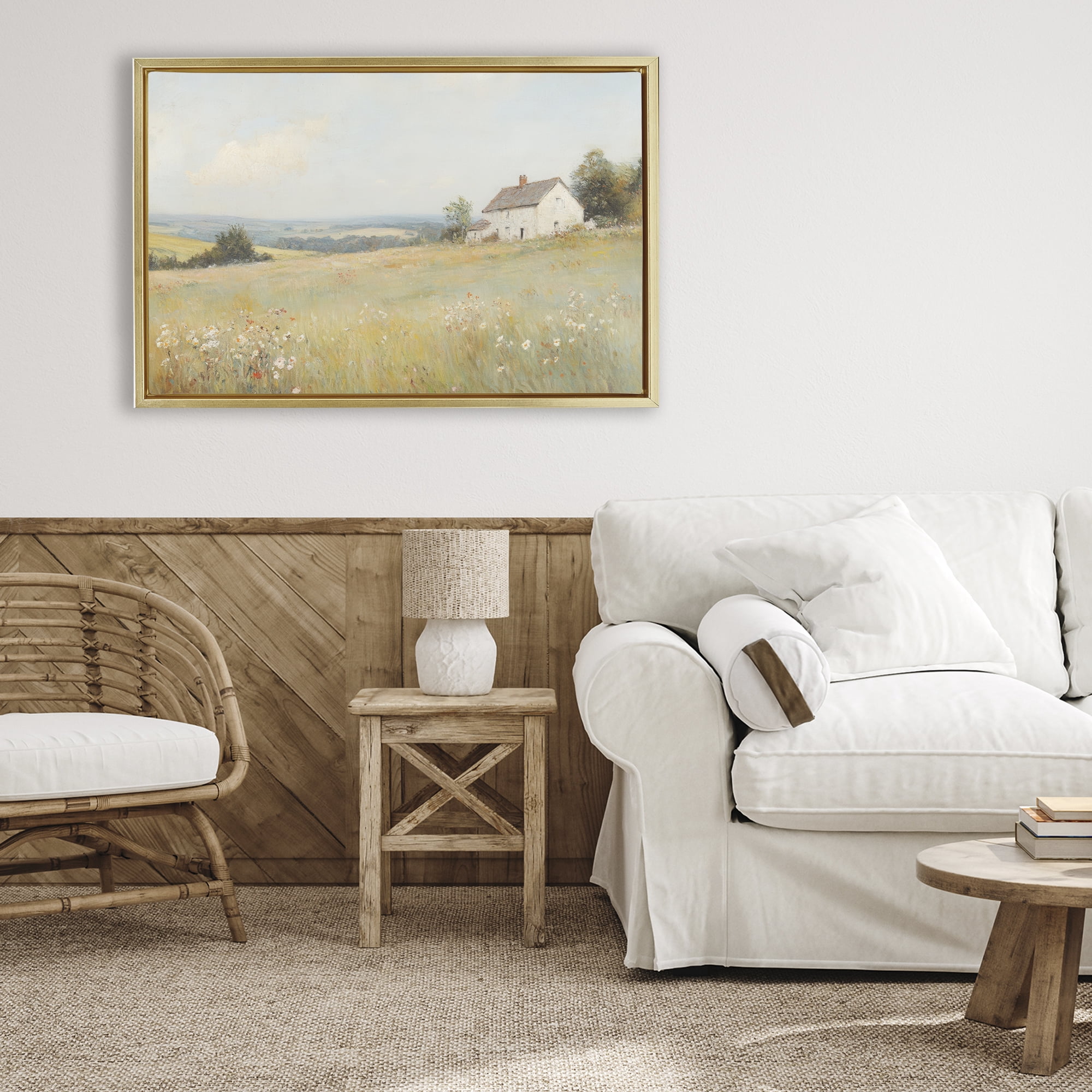 Stupell Industries Little House In The Prairie Gold Framed Floater Canvas Wall Art, design by Petal Prints Design