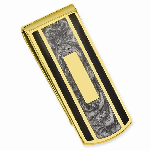 Gold-plated Kelly Waters Black and Grey Epoxy Money Clip with Engravable Area QGL8754