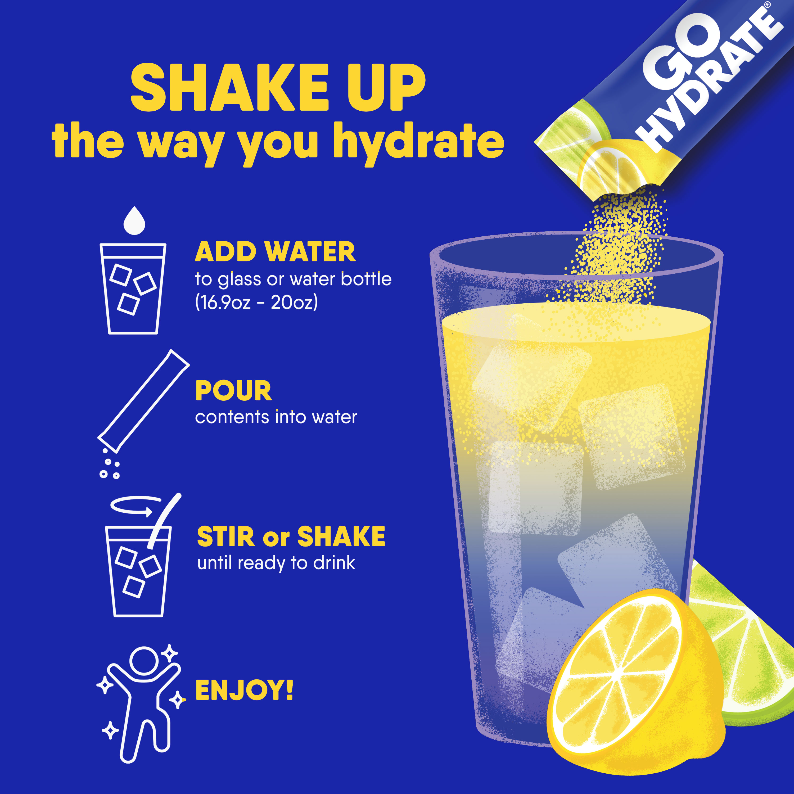 Electrolyte Hydration Drink Mix with Vitamin D, Non GMO Electrolyte Powder Hydration Pack, Lemon Citrus, 30 Hydration Powder Packets - GoHydrate