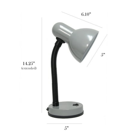 Simple Designs - Basic Metal Desk Lamp with Flexible Hose Neck - Silver