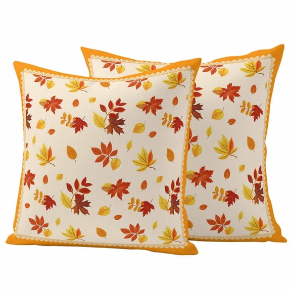 Yellow Orange Fall Outdoor Waterproof Pillow Covers, Maple Leaf Autumn Botanical Thanksgiving Decorative Square Throw Pillowcase Sofa Cushion Sham for Patio/Couch/Chair, 18"x18" 2 Pack