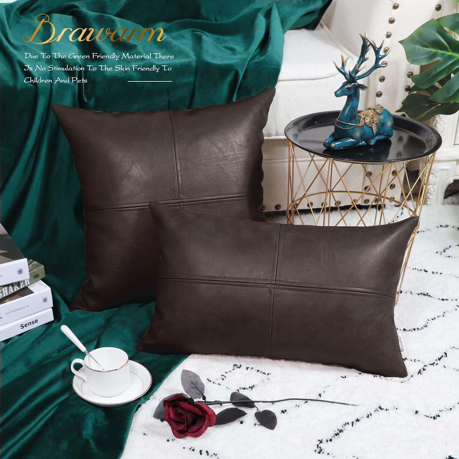 Green leather throw pillows cheap