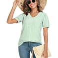 thumbnail image 3 of DreamFish Women's Tops Summer V Neck Tops Puffy Short Sleeve Tunic Casual Eyelet Top, 3 of 5