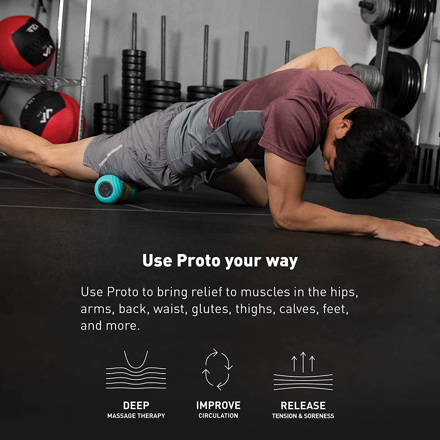 Njoie PROTO Vibrating Peanut Massage Roller – Muscle Recovery Pain Relief Therapy - Black