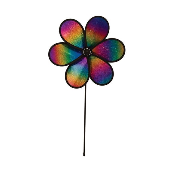 In the Breeze 2872 — 6-Petal Rainbow Whirl 12-inch Flower Spinner — Sparkling Wind Spinner for Flower Pots, Gardens, Yards