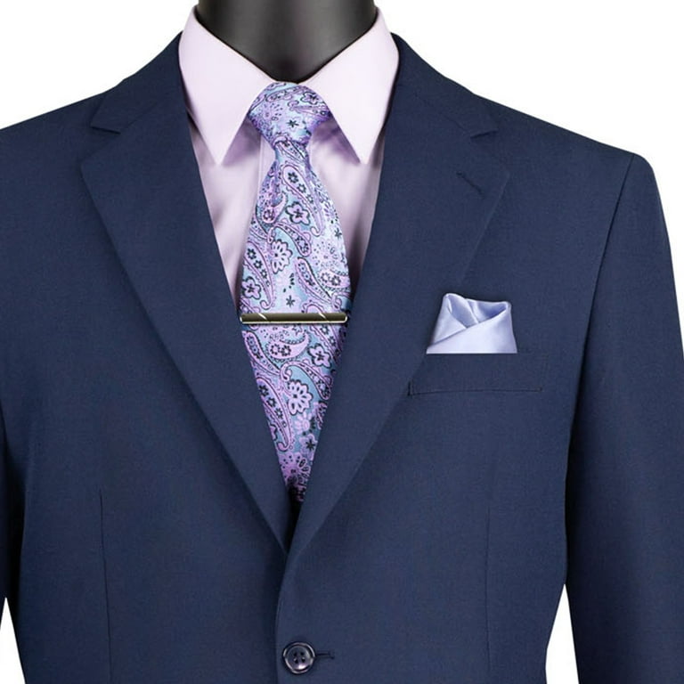 Lucci Men's Navy Blue 2-Button Classic-Fit Poplin Polyester Suit - New - 52R (Big & Tall)