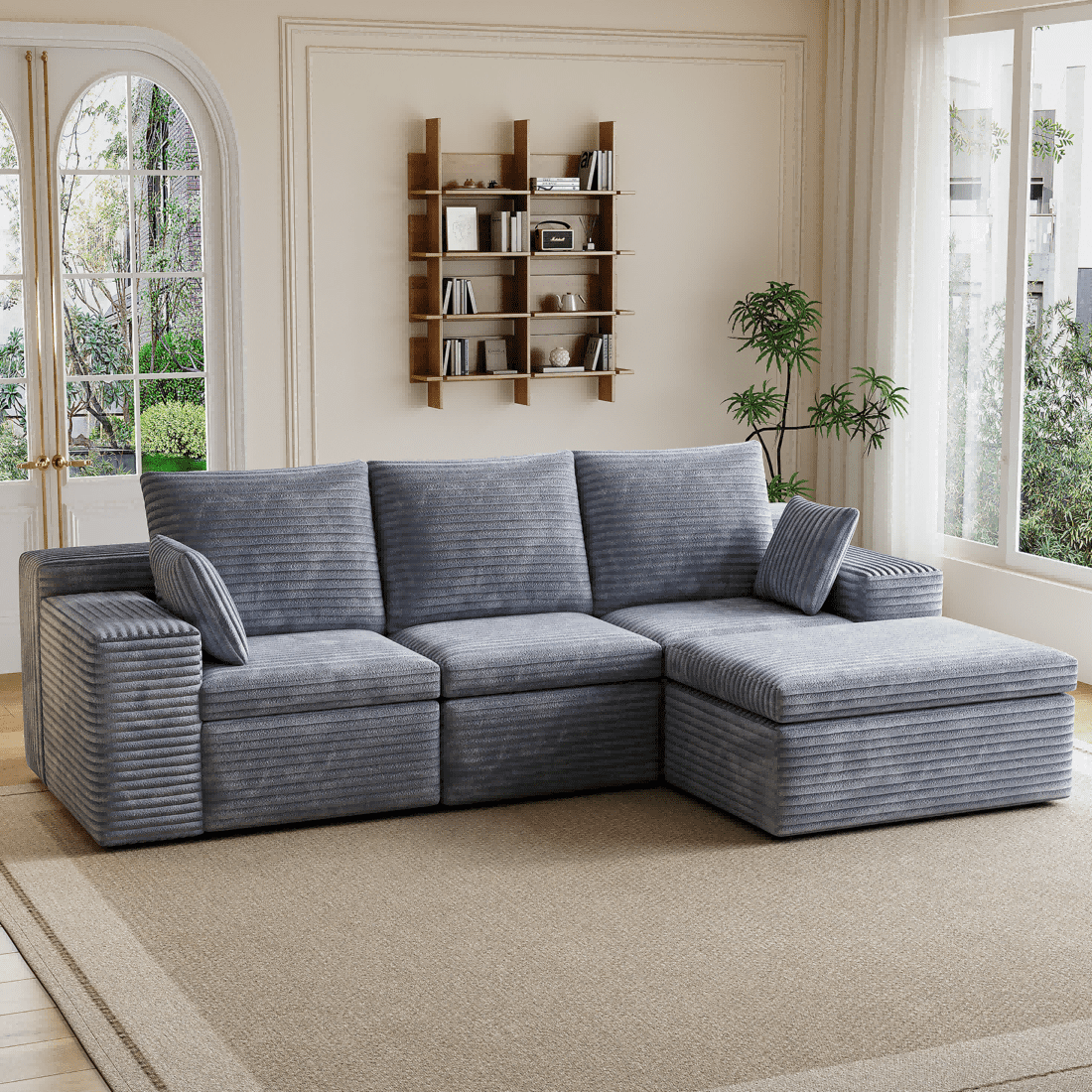 107" Modular Cloud Sectional Sofa Couches, Modern 3 Seat L-Shape Couch with Ottoman and 2 Pillows, Memory Foam Sofa for Living Room Apartment, No Assembly,Gray 107" Modular Cloud Sectional Sofa Couches, Modern 3 Seat L-Shape Couch with Ottoman and 2 Pillows, Memory Foam Sofa for Living Room Apartment, No Assembly,Gray - Image 4