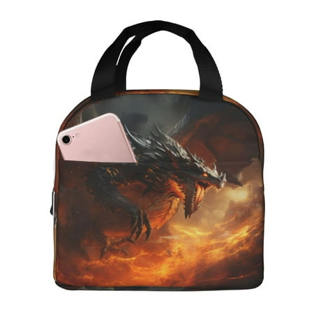 Insulated Lunch Bag for Women Men - Fiery Dragon Of Chaos Leakproof Cooler Lunch Box for Women Men  Lunch Tote Bags for Work School Picnic Travel