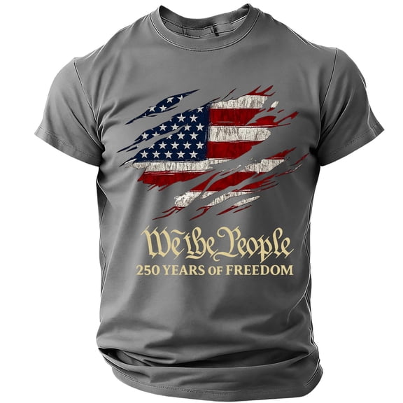 250 Men Shirt 4th Of July American Flag Print Crew Neck Short Sleeve Tshirt Muscle Classic Fit Workout Beach Vacation T-Shirt, Dark Gray, #01 Dark Gray