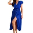 thumbnail image 4 of Robe Portefeuille d'Été pour Femmes Robe Décontractée Aguichant Mode d'Été à Volants à Col en V Portefeuille Fendue Maxi Maxi, 4 of 6