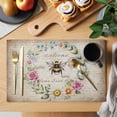 thumbnail image 2 of Placemats Set of 6, Spring Daisy Woven Placemat, Linen Place Mats for Kitchen/Dining Tables, Pink Flowers Wreath Leaves Farmhouse Vintage Washable Table Mats for Party, 2 of 8