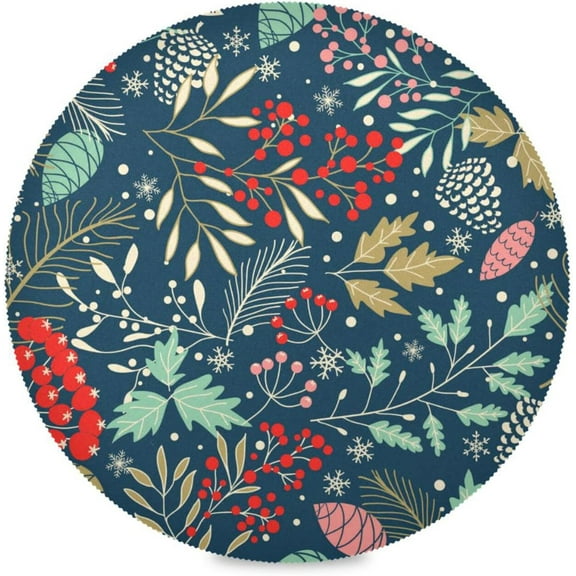 48"X 48" Fir Cone Holly Leaves and Berries, Elastic Fitted Edged Round Tablecloth Waterproof Anti-Shrink Soft Polyester Table Cloth Washable Table Cover for Banquet Home Indoor or Outdoor
