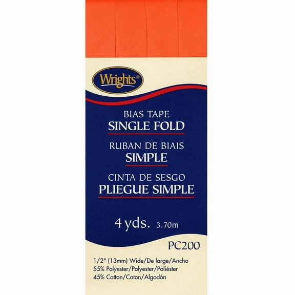 Wrights 1/2" Single Fold Orange Bias Tape, 4 Yd.