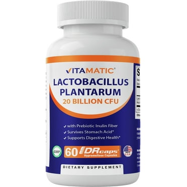 Vitamatic Lactobacillus Plantarum - 20 Billion per DR Capsule - 60 Count - Digestive Support - Made with Prebiotic Inulin Fiber