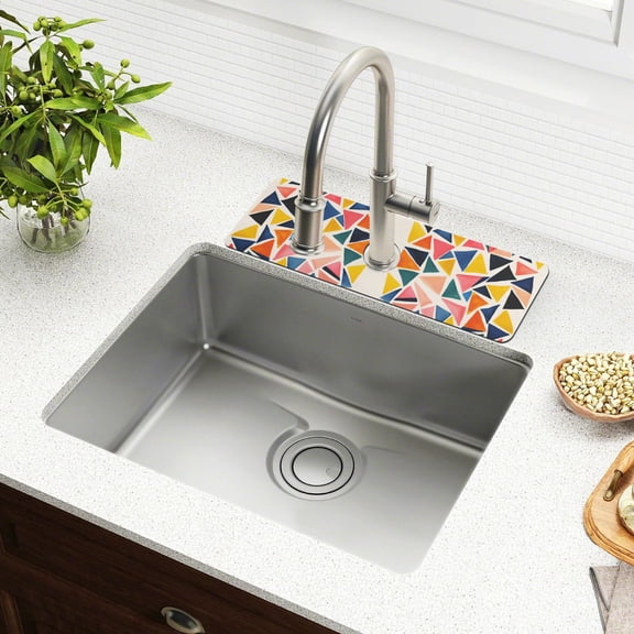 Yayeee Faucet Mat for Kitchen Sink 14.7" Diatomite Long Splash Guard Pad, Abstract Triangles