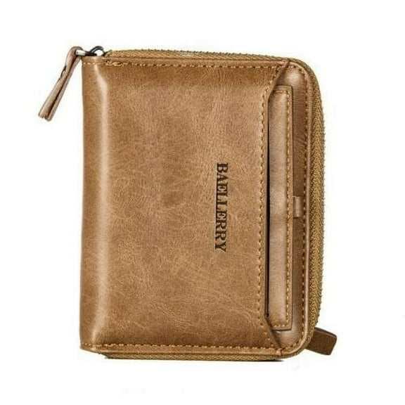 Microseven DT Men's Mens Brown Leather Bifold Credit ID Card Holder Wallet with Zipper Coin Pocket Purse