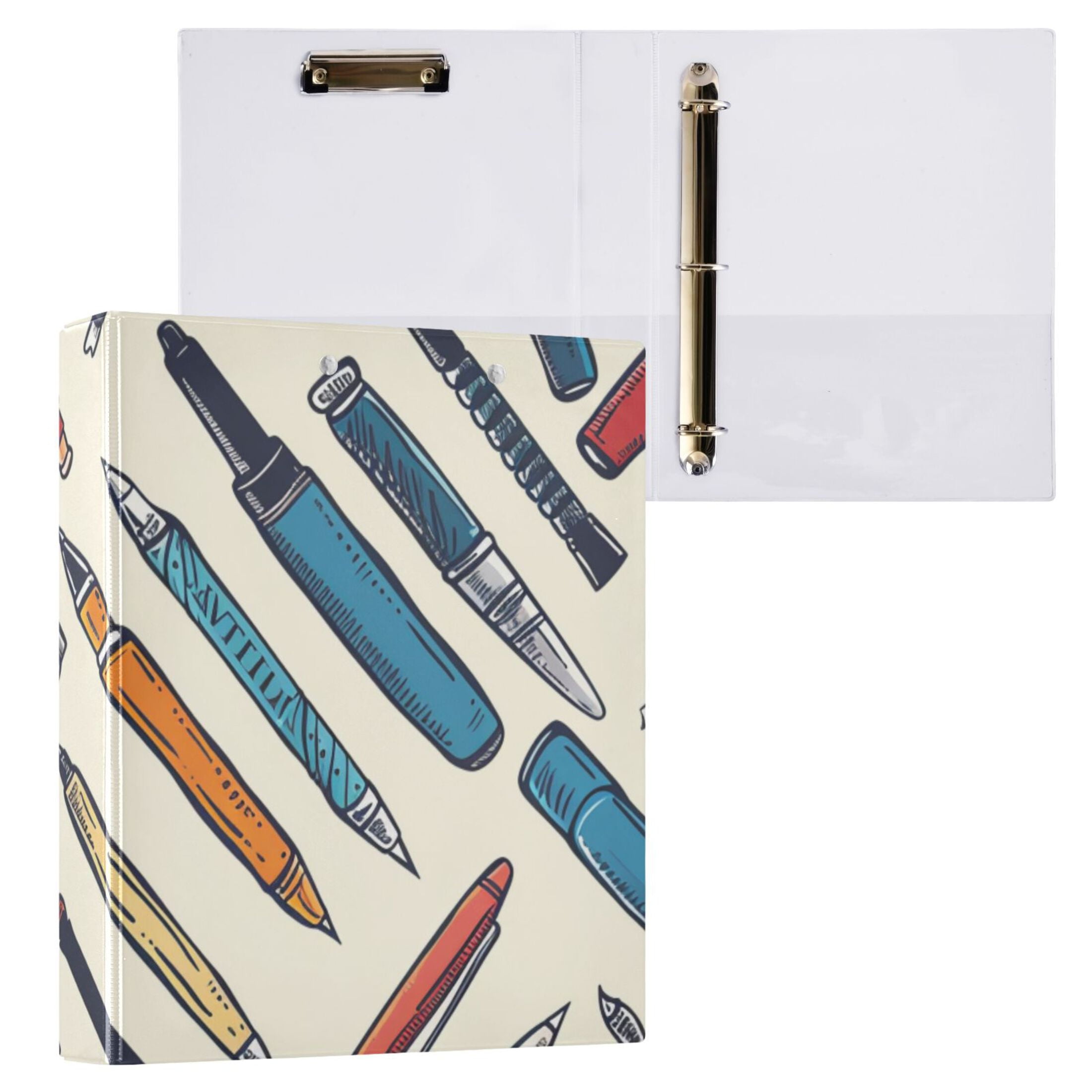 Pens 3 Ring Binders 1.5 inch Hardcover File Folders with Interior Pockets A4 Size Organizer for School Office Hospital
