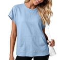 thumbnail image 5 of GZWYHT Short Sleeve Tops for Women Solid Color Crewneck Kangaroo Pocket Summer Casual Shirt Beach Going Out Vacation Blue 3XL, 5 of 7