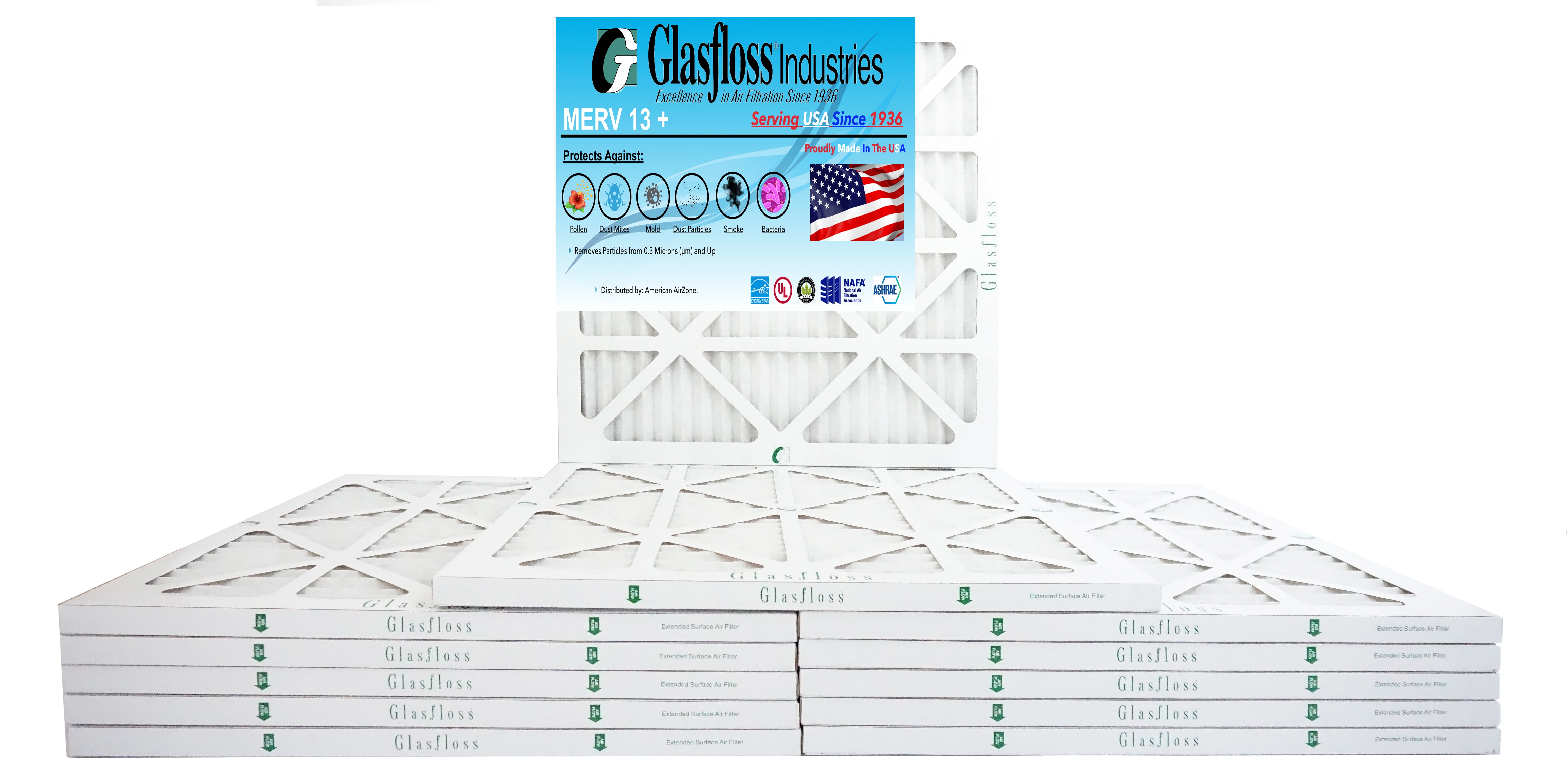 Glasfloss Air Filter 18x20x1 1" MERV 13 (Pack of 12) Pleated AC