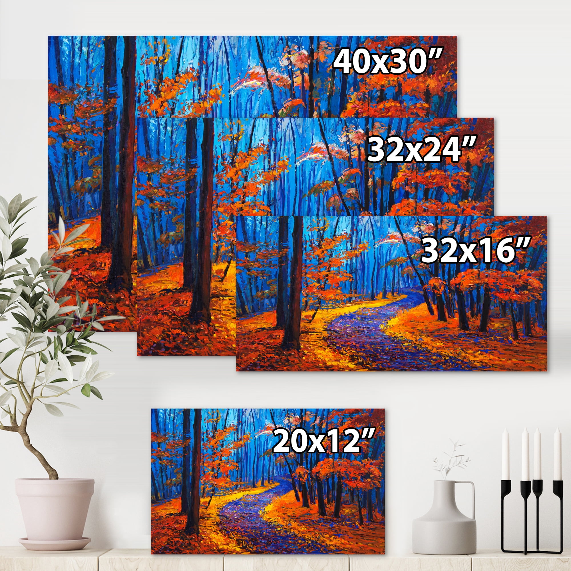 Designart ' Orange Autumn Landscape With Little Road I ' Traditional Canvas Wall Art Print