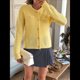thumbnail image 5 of Suéteres Tipo Cárdigan de Punto para Mujer, de Principios de Otoño, de Larga, con Abertura Frontal y Botones, Chaqueta Corta Informal de Moda. Amarillo L, 5 of 8