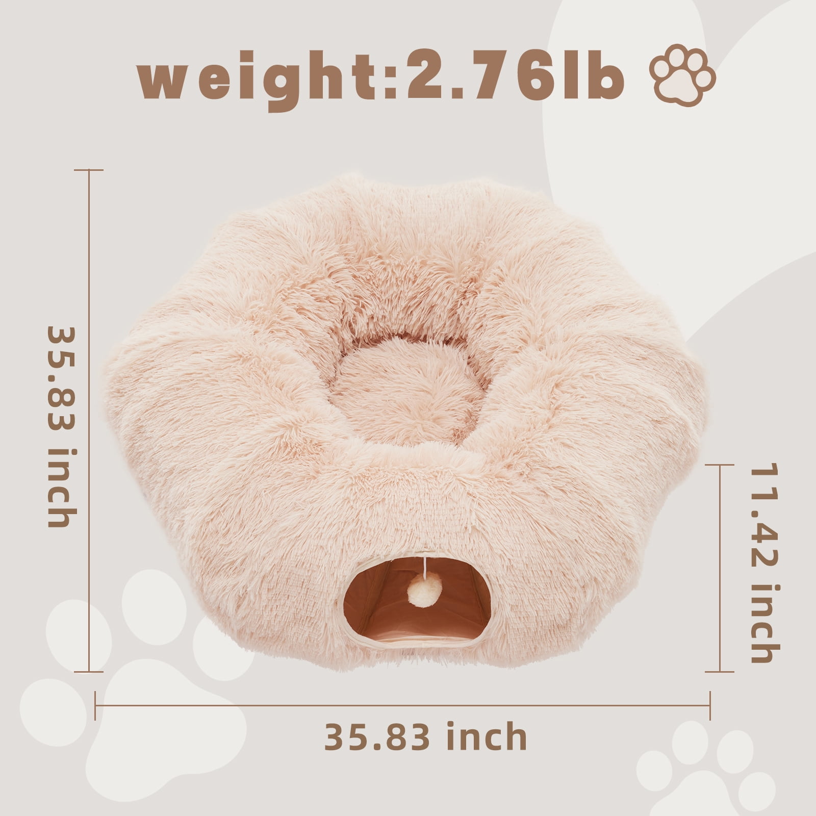 LIFERECORD Cat Tunnel with Cat Bed for Indoor Cats, Under Christmas Tree Soft Plush Peekaboo Cat Cave Donut Tunnel, Multifunctional Playground Toys Hideplace for Kittens, Rabbit - Bege
