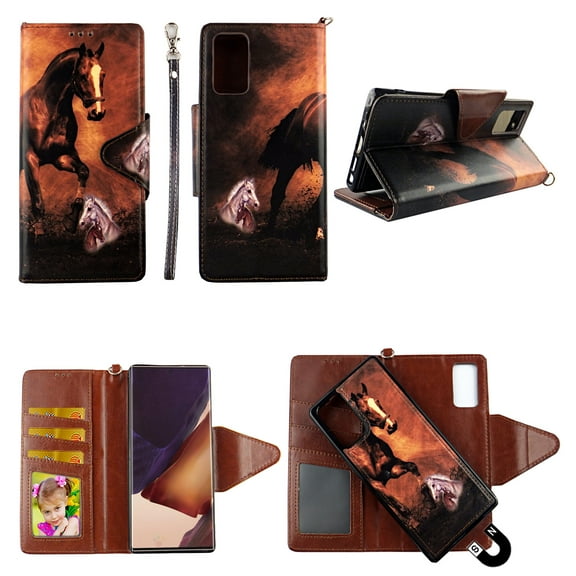 Brown Horse Case for Samsung Galaxy A51 (4G) Magnetic Detachable Pu Leather Wallet Cover Flap Closure and Snap-on Book Style Cases Card Holders Wrist Strap 2 in 1 Folio