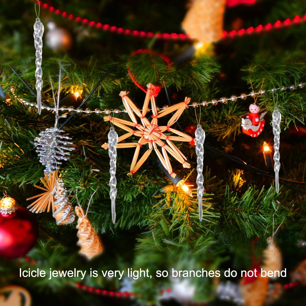 24 Glaçons Acrylique Transparents Pour Décoration De Noël - Pendus Avec Corde Argentée - Brillants Comme Des Diamants, Réutilisables - 7