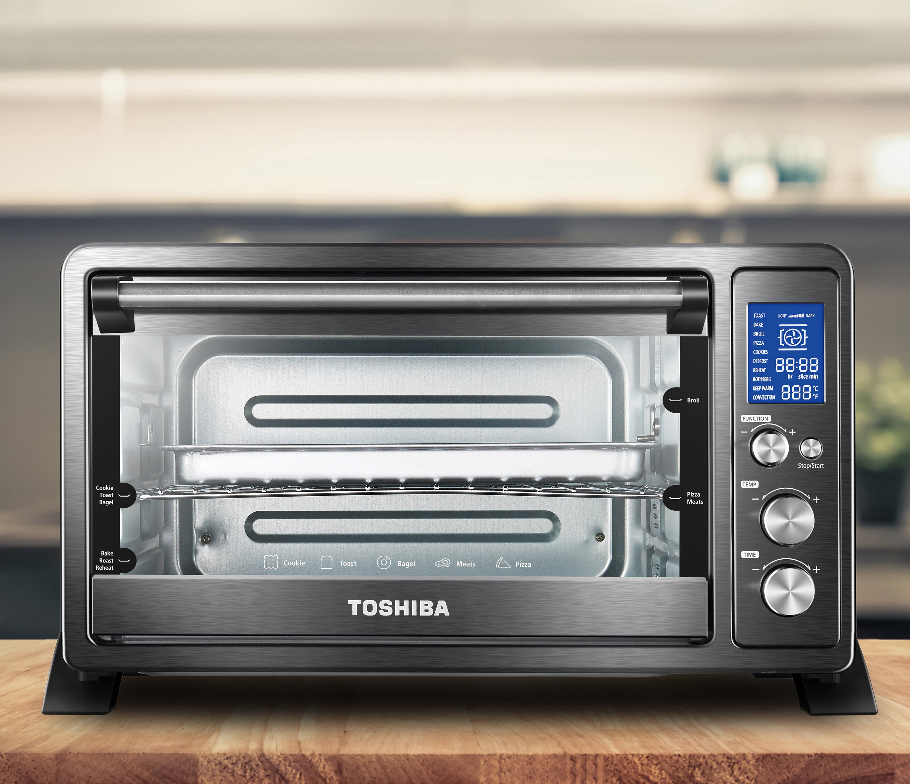 Toshiba MC25CEY-SS Mechanical Oven with Convection/Toast/Bake/Broil  Function, 25 L capacity/6 Slices Bread/12-inch Pizza, Stainless Steel