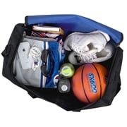 24 Pack of Bulk Wholesale 40 Liter 22 Inch Duffle Bags with Reflective Stripe, Front Accessory Pocket, Velcro Handles and Luggage Strap for Sports, Gym & Traveling in Assorted Colors