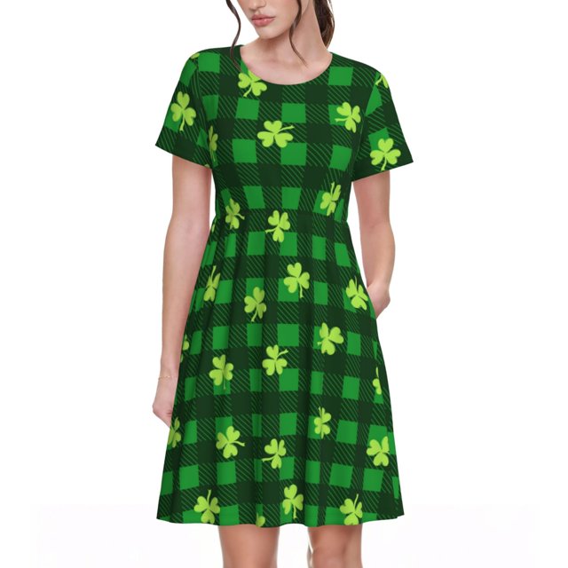 Balery Happy St. Patrick's Day5 Vestidos sueltos de manga corta para mujer, vestidos de verano 2025, vestidos casuales de corte A con vuelo.