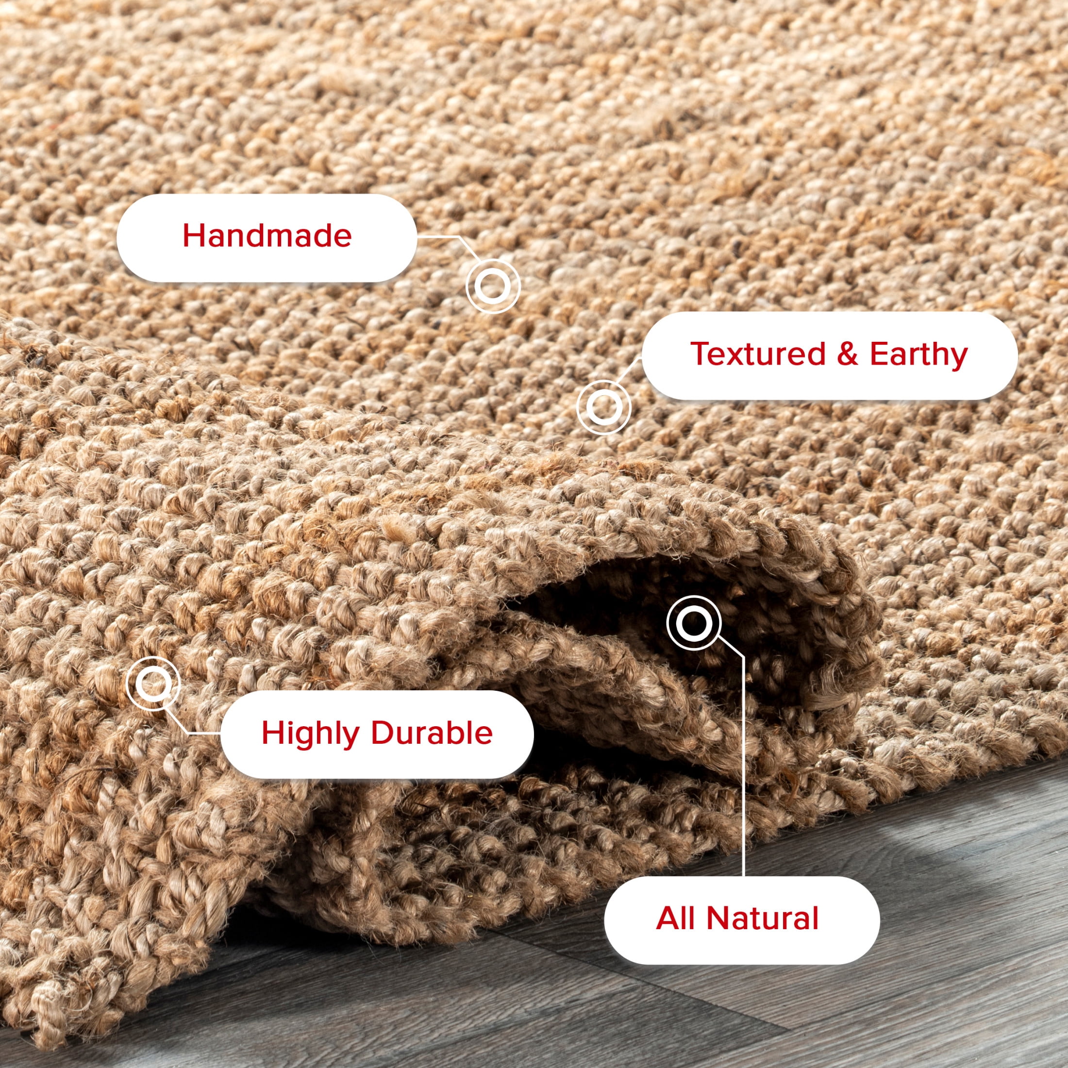 nuLOOM Ashli Solid Farmhouse Jute Area Rug, 7' 6" x 9' 6", Ashli Natural