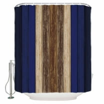 Fabric Shower Curtain Navy Blue Gradient Brown Rustic Wood Grain Texture Shower Curtains with 12 Hooks Waterproof Machine Washable Bath Curtains for Bathroom, 48x 72in