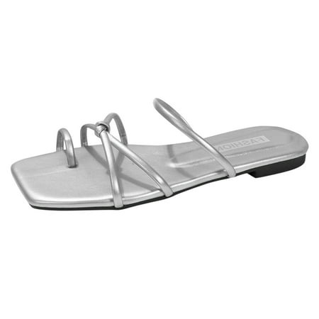 

Womens House Slippers Fashion Spring And Summer Women Slippers Flat Bottom Square Toe Clip Toe Breathable Knot Comfortable Solid Color