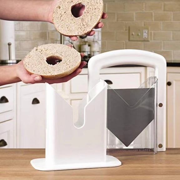 Manual Bagel Guillotine Slicer – Precision Cutter with Safety Shield | Cleanly Slices Bagels & More, White Kitchen Tool