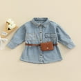 thumbnail image 2 of Spring Kids Girls Denim Dress Lapel Solid Color Long Sleeves Dress Pockets Button Autumn Clothes, 2 of 8