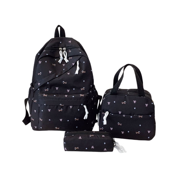 3 in 1 Cute Mini dachshund Print Backpack Set, Lightweight Fabric Backpack with Lunch Handbag & Pencil Case, Casual Daily Backpack