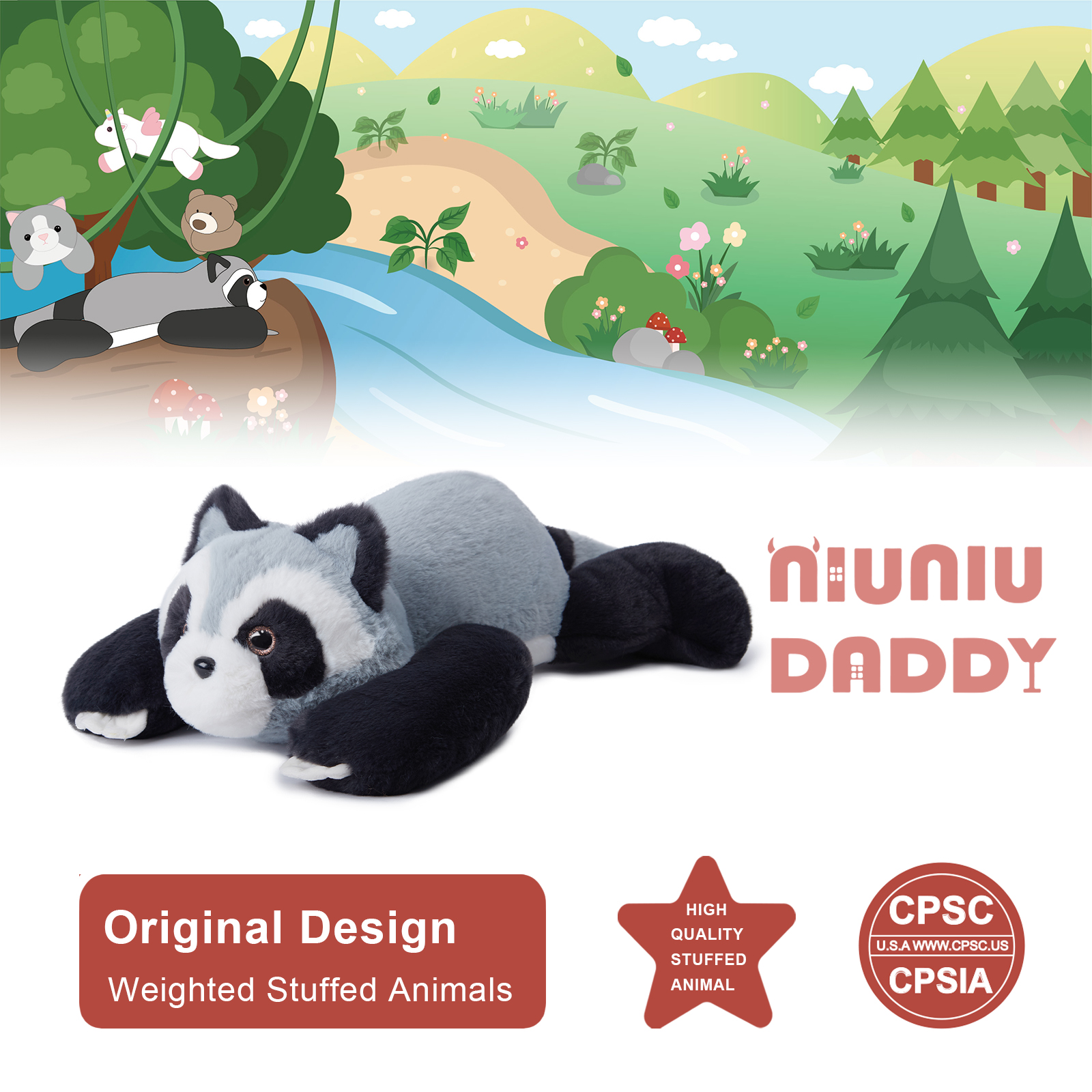 Niuniu Daddy Weighted Raccoon Stuffed Animals, 20"Large Raccoon Plush Toy,3.3lb Giant Weighted Pillow with Soft Faux Fur, Gift for Baby, Kids & Adults