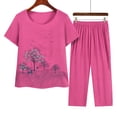 thumbnail image 2 of JINMGG Two Piece Outfits Women, 2024 Fashion Fall Clearance Women Summer Pullover Printing Casual Two Piece Suit Hot Pink XXXL, 2 of 3
