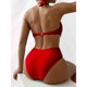 thumbnail image 2 of Traje de baño de una pieza para mujer con correa halter en la cintura ahueca hacia fuera el traje de baño sin espalda con cuello en V profundo Rojo M, 2 of 5