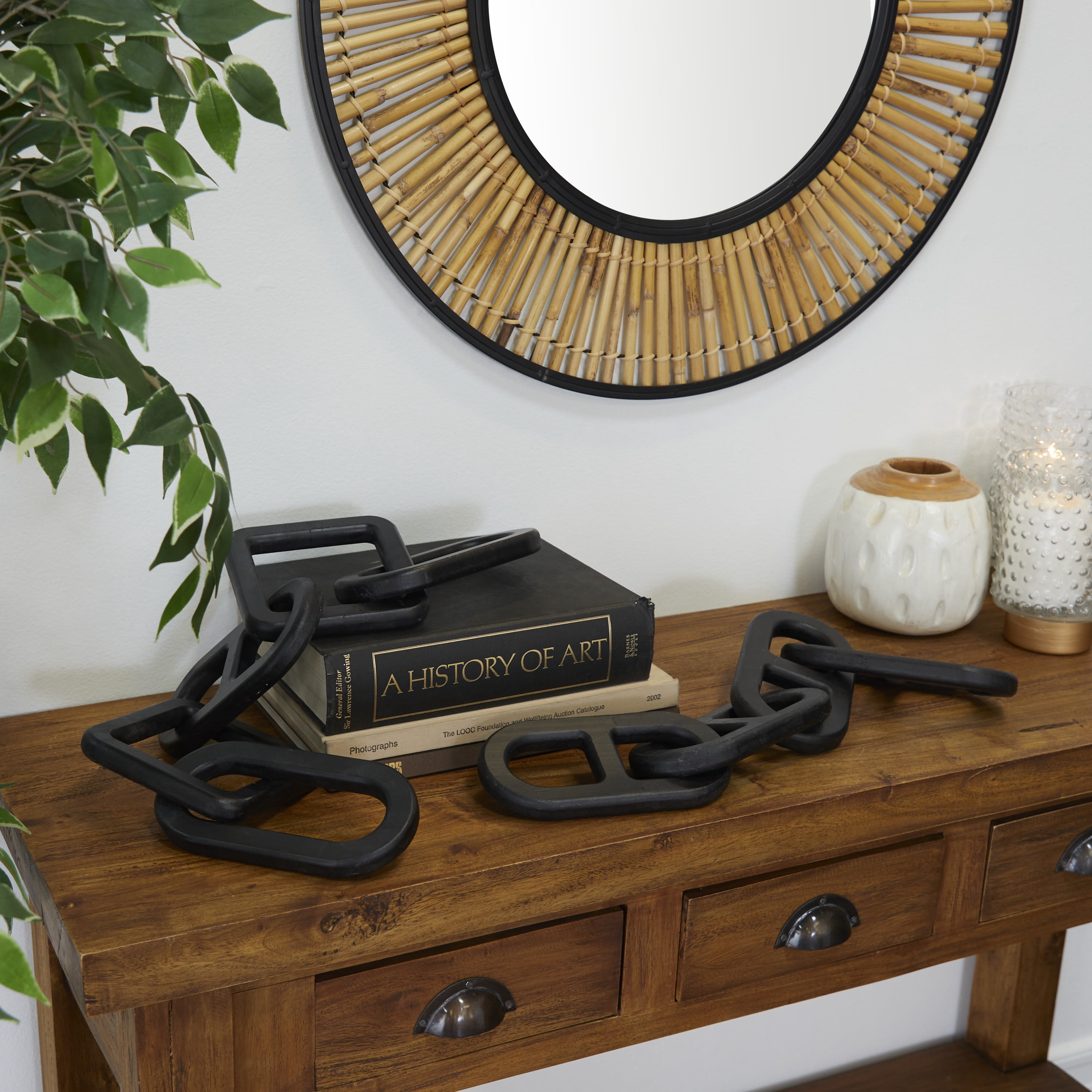27", 25"W Black Wood Chain Sculpture, by CosmoLiving by Cosmopolitan (2 Count)