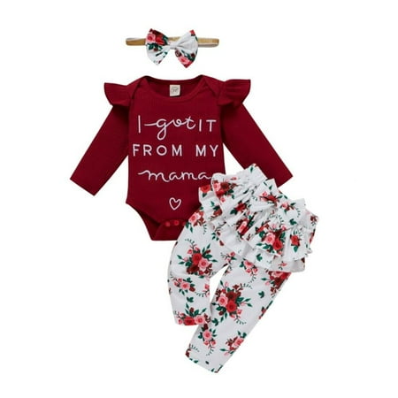 

Fantadool 0-12Mborn Infant Baby Girls Ruffle T-Shirt Romper Tops Flower Pant Outfits Clothes Set Long Sleeve Spring Fall Clothing