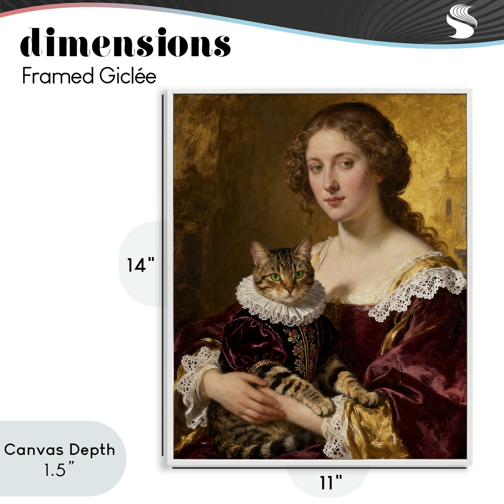 Stupell Industries Renaissance Lady with Regal Cat White Framed Giclee Art, design by CAD Designs