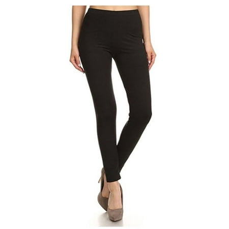 Red Waist - Solid Color High Elastic Waist Super Soft Lined Leggings - One Size Regular