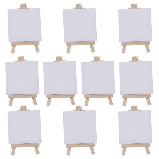 10 piezas de mini paneles de lienzo con caballete de madera, configuración de bloc de dibujo para pintar, manualidades, dibujo, decoración, regalo y educación de aprendizaje para niños (blanco)